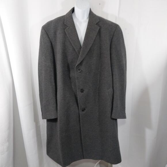 JOSEPH A. BANK! RICH DOVE GRAY 100% PURE WOOL CLASSIC OVERCOAT, TRENCH! SZ 50L - Picture 2 of 12